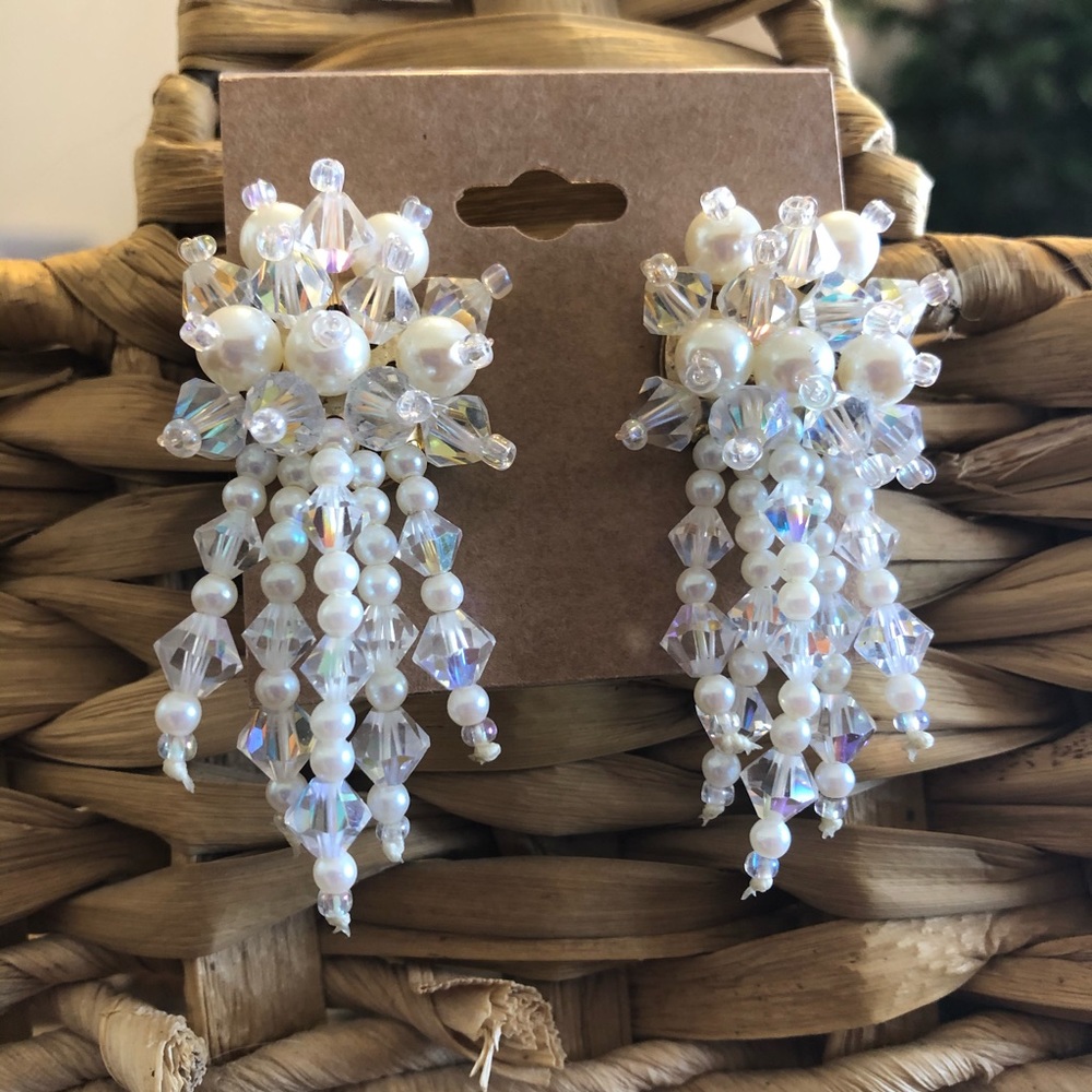Vintage bicone crystal and pearl cluster earrings